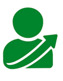 DeinLead-Signet mit grünem Personen- und Aufwärtspfeil-Symbol