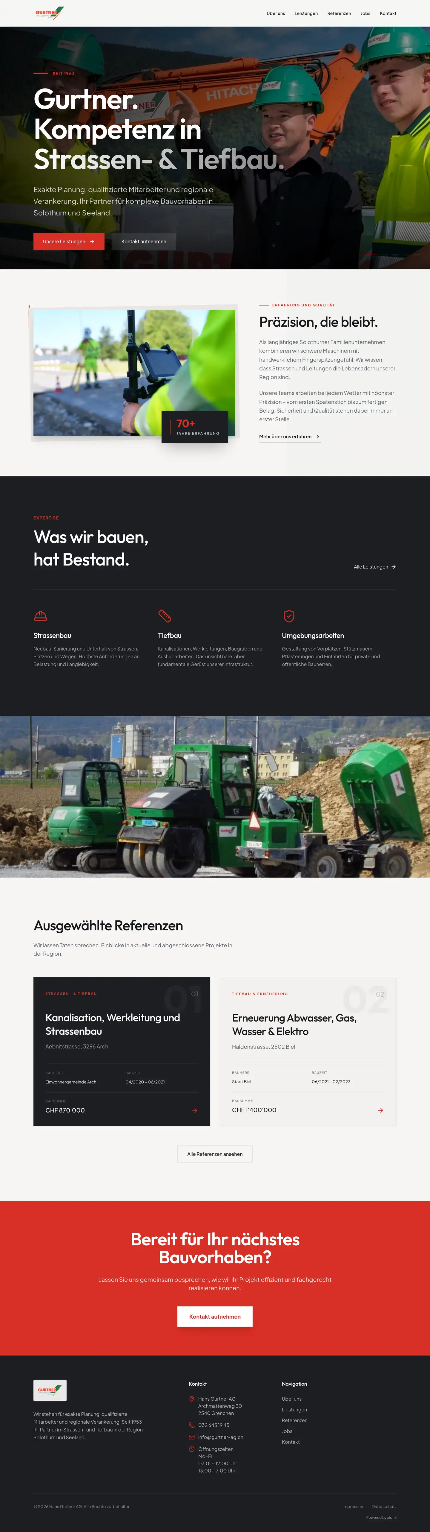 Startseite von Hans Gurtner AG, ganze Länge